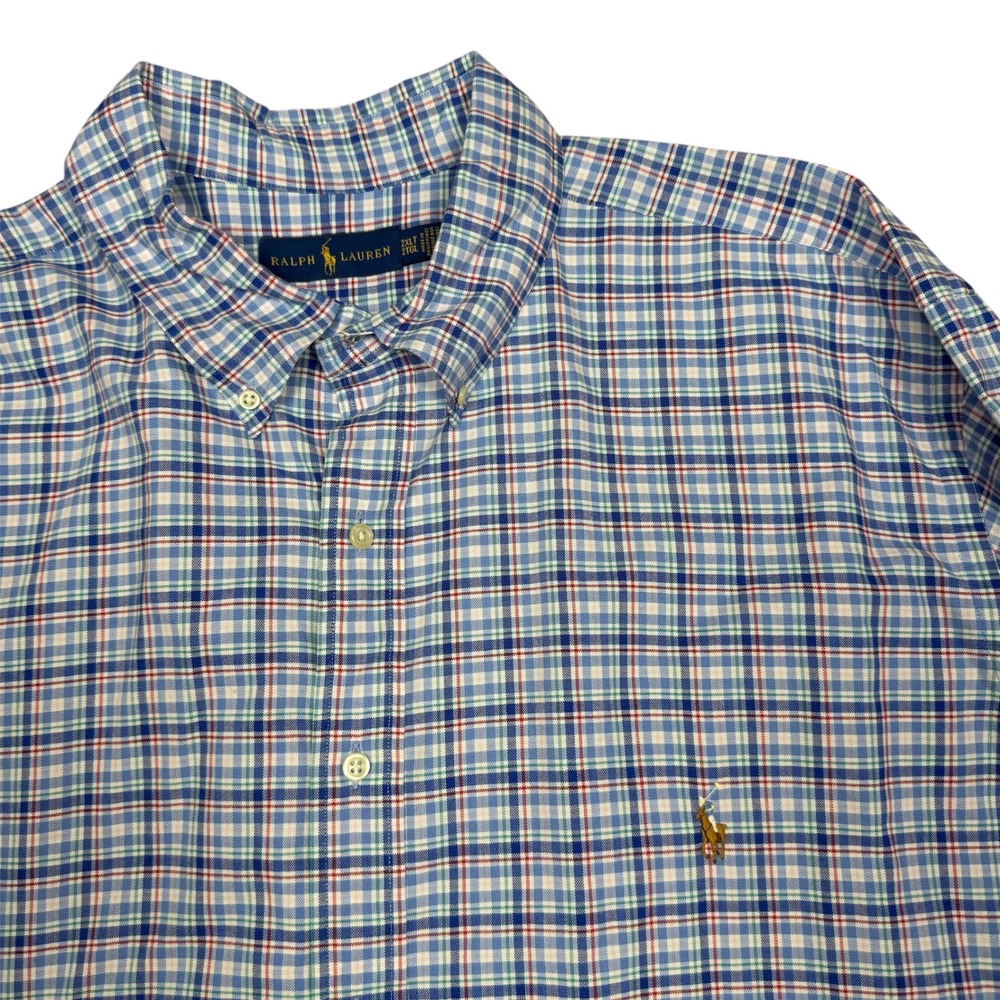 Ralph Lauren Mens 2XLT Plaid Button Down Shirt Blue White Red Long Sleeve Cotton - Picture 4 of 8